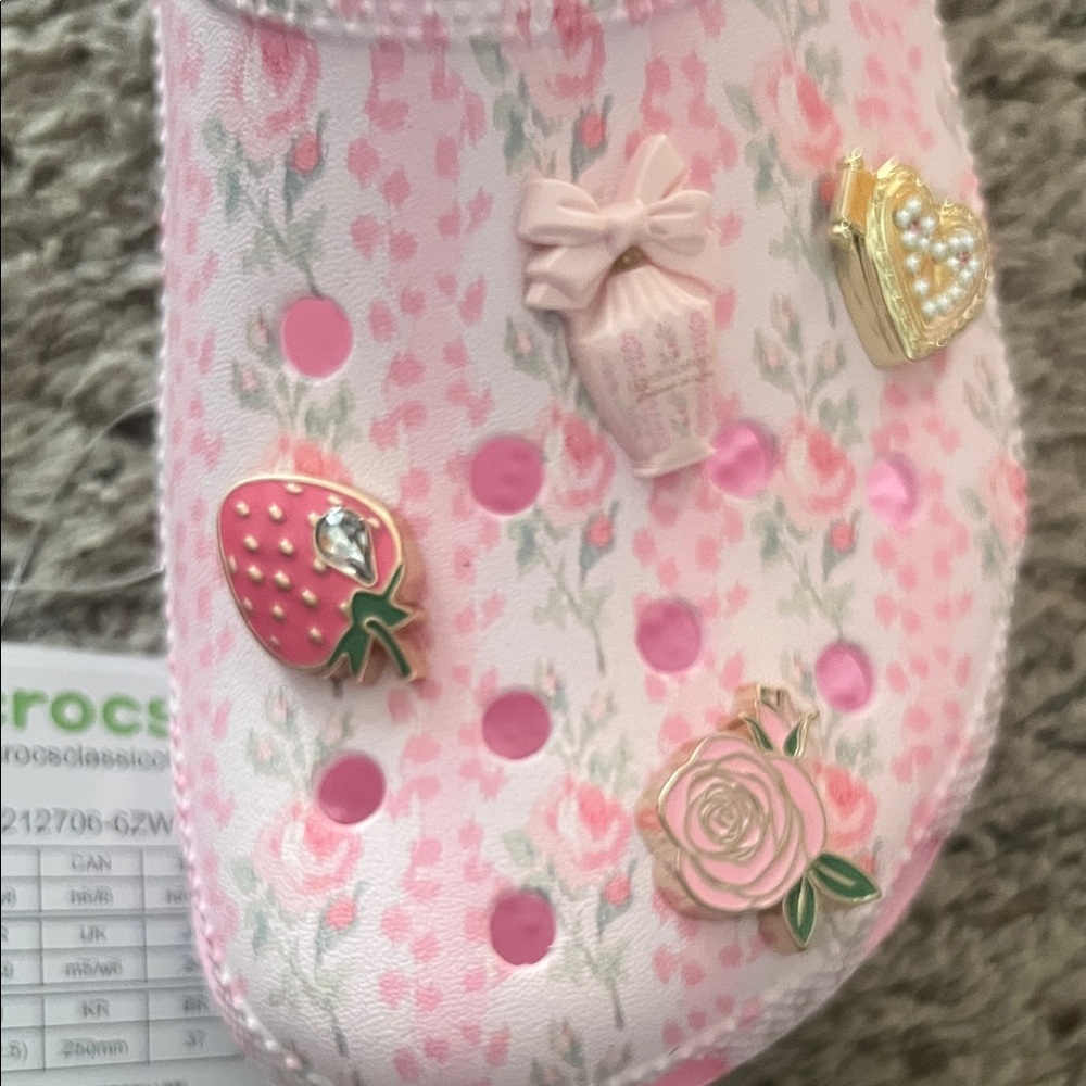 Loveshackfancy Women Size 8 Pink Floral Clog Shoes with Charms - Picture 4 of 8